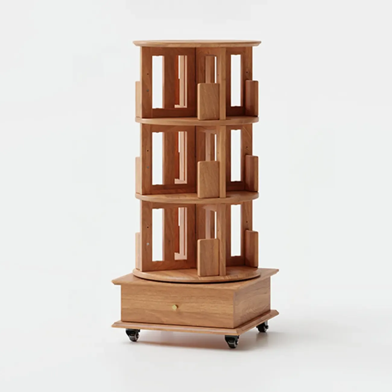 Narrow Vertical Adjustable 360° Rotating Wooden Bookcase Image - 30
