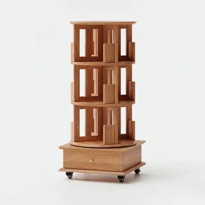 Narrow Vertical Adjustable 360° Rotating Wooden Bookcase Image - 30