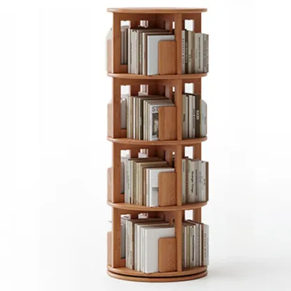 Narrow Vertical Adjustable 360° Rotating Wooden Bookcase Image - 15