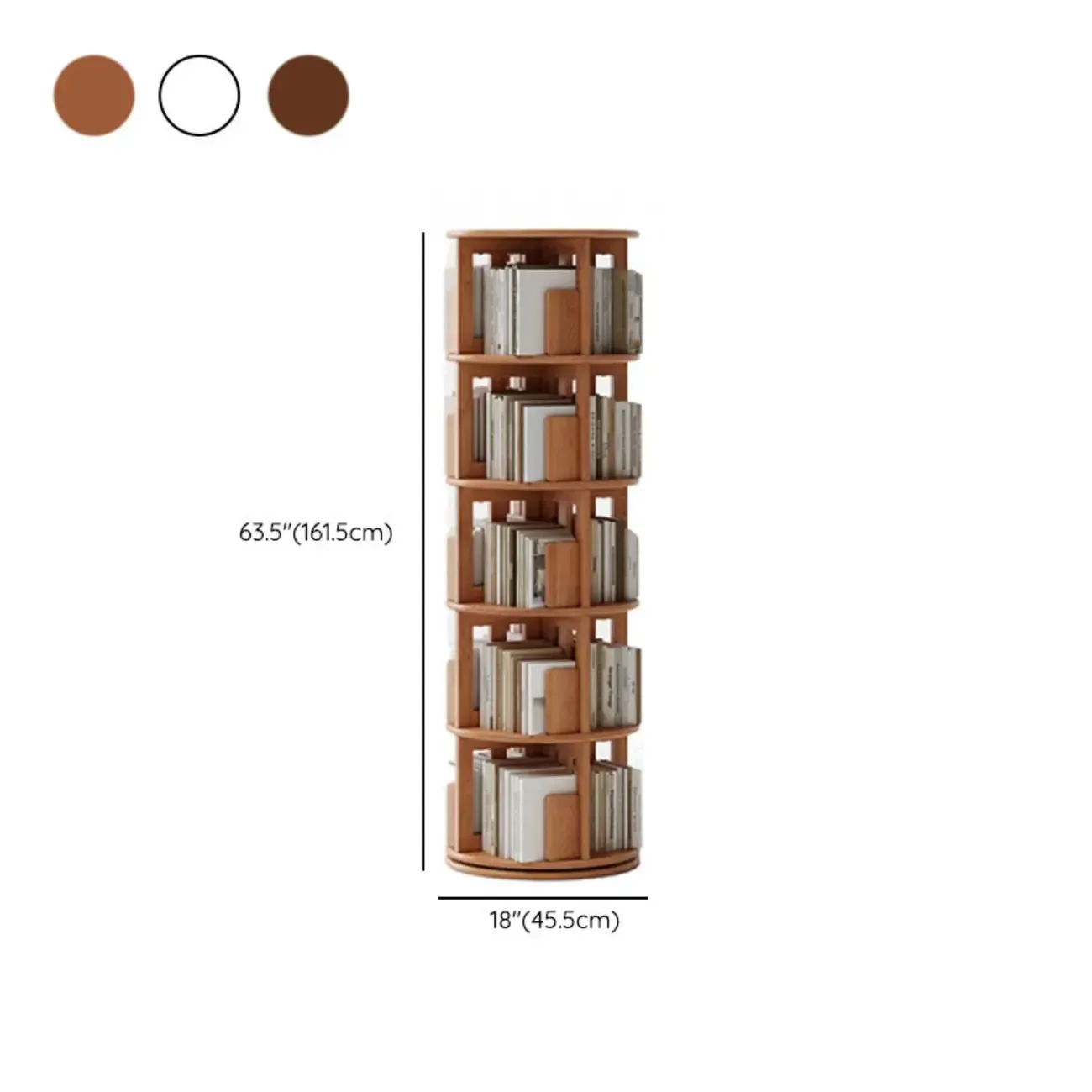 Narrow Vertical Adjustable 360° Rotating Wooden Bookcase #size