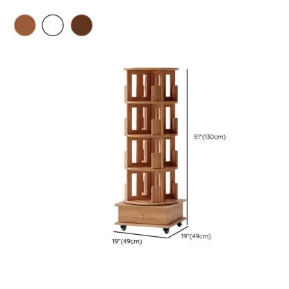 Narrow Vertical Adjustable 360° Rotating Wooden Bookcase Image - 9