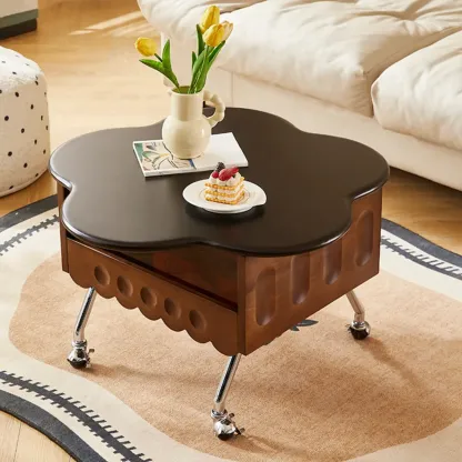  360° Rolling Flower-Shaped Wooden Lift-Top Coffee Table Image - 15