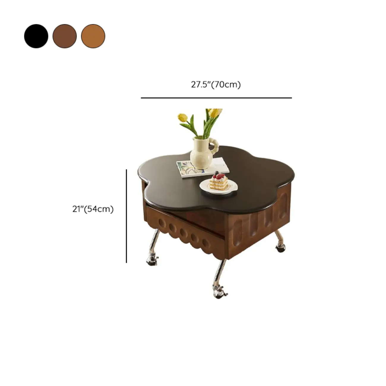  360° Rolling Flower-Shaped Wooden Lift-Top Coffee Table #size | homeyfad