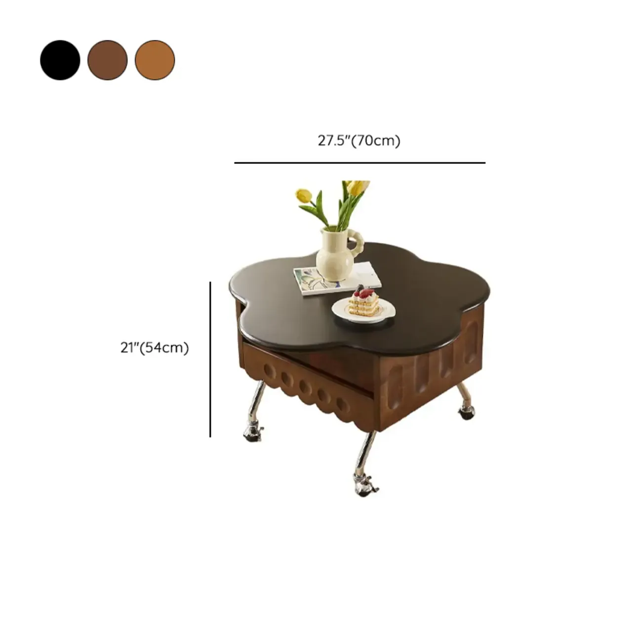  360° Rolling Flower-Shaped Wooden Lift-Top Coffee Table #size