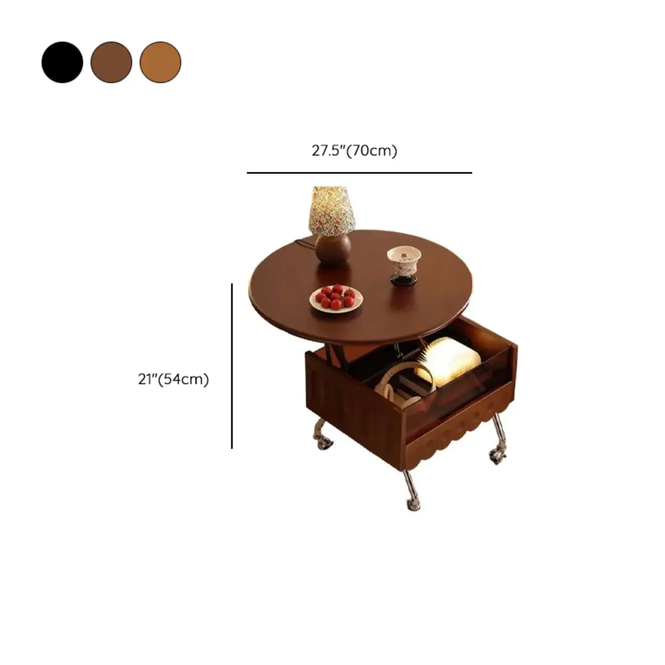  360° Rolling Flower-Shaped Wooden Lift-Top Coffee Table Image - 12