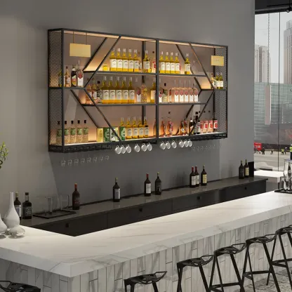 Ink Modish Iron Wine Bottle and Wine Glass Holder with Bar Glass Holder Shelf, Stemware Rack, Open Wine Rack, and Lighted Feature Image - 3