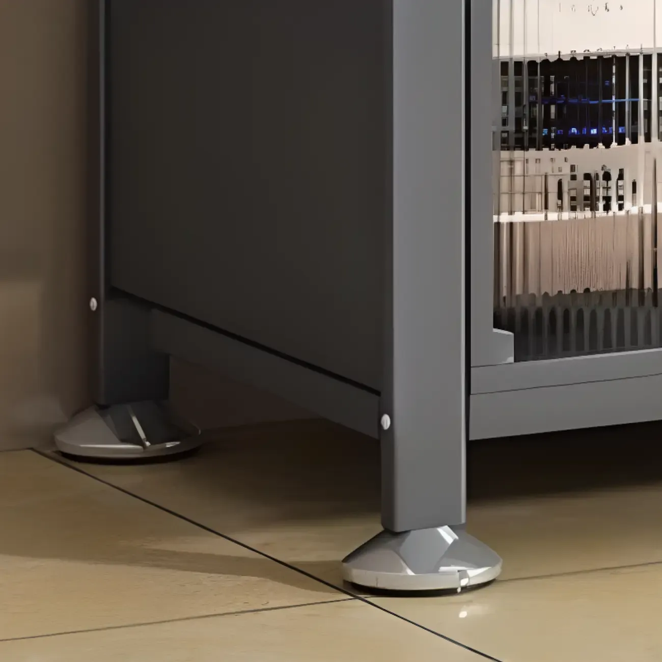 Narrow Steel Multi-Shelf Lift-Up Door Buffet Cabinet Image - 13