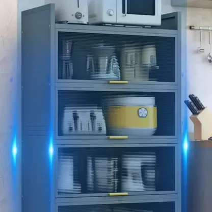 Narrow Steel Multi-Shelf Lift-Up Door Buffet Cabinet Image - 14