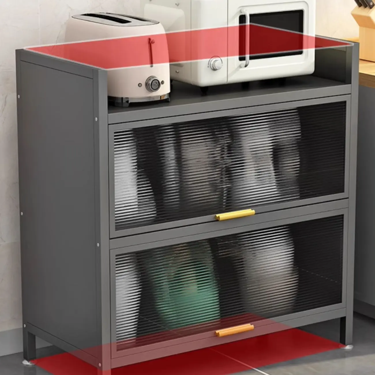 Narrow Steel Multi-Shelf Lift-Up Door Buffet Cabinet Image - 11 | homeyfad