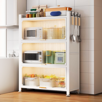 Narrow Steel Multi-Shelf Lift-Up Door Buffet Cabinet
