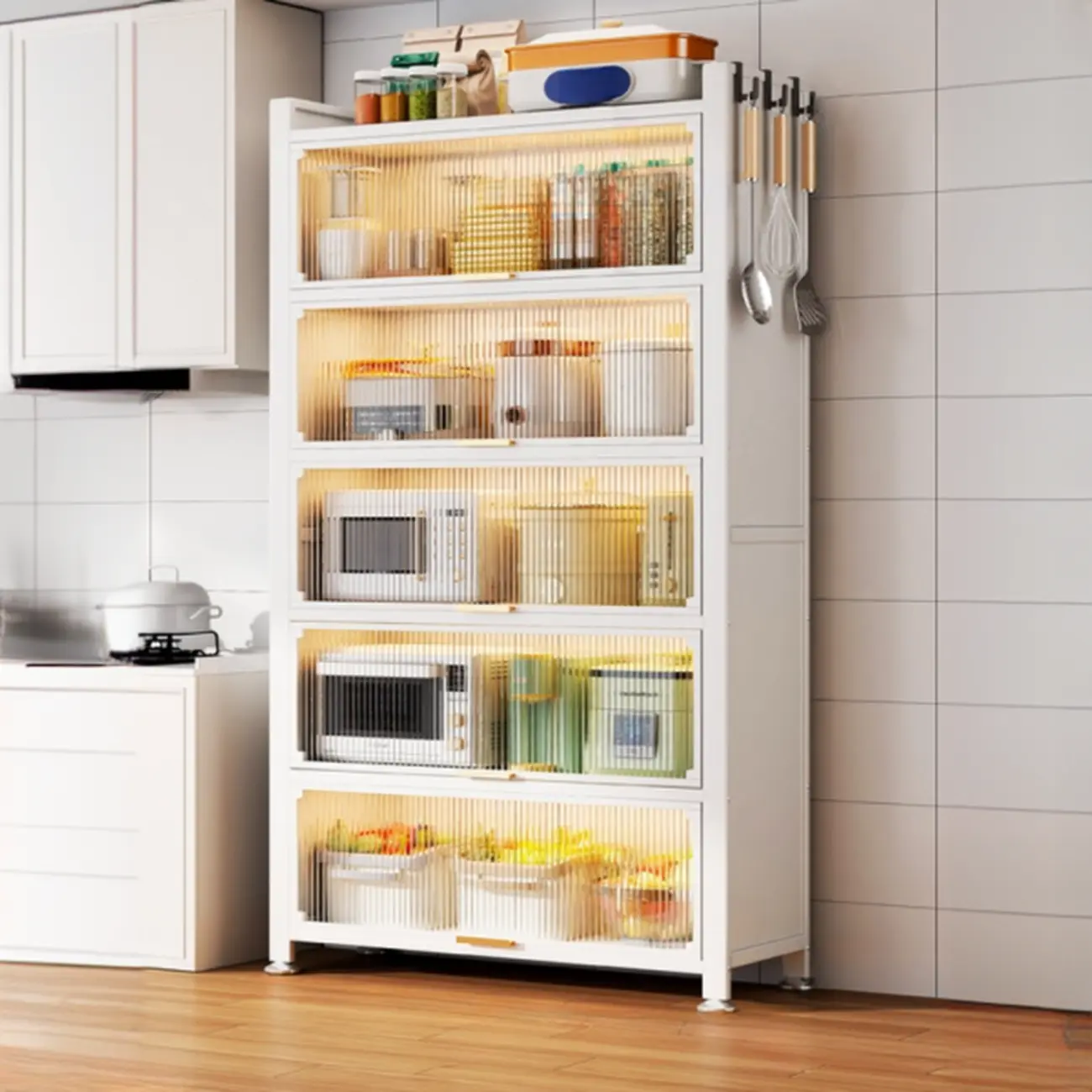 Narrow Steel Multi-Shelf Lift-Up Door Buffet Cabinet Image - 9 | homeyfad