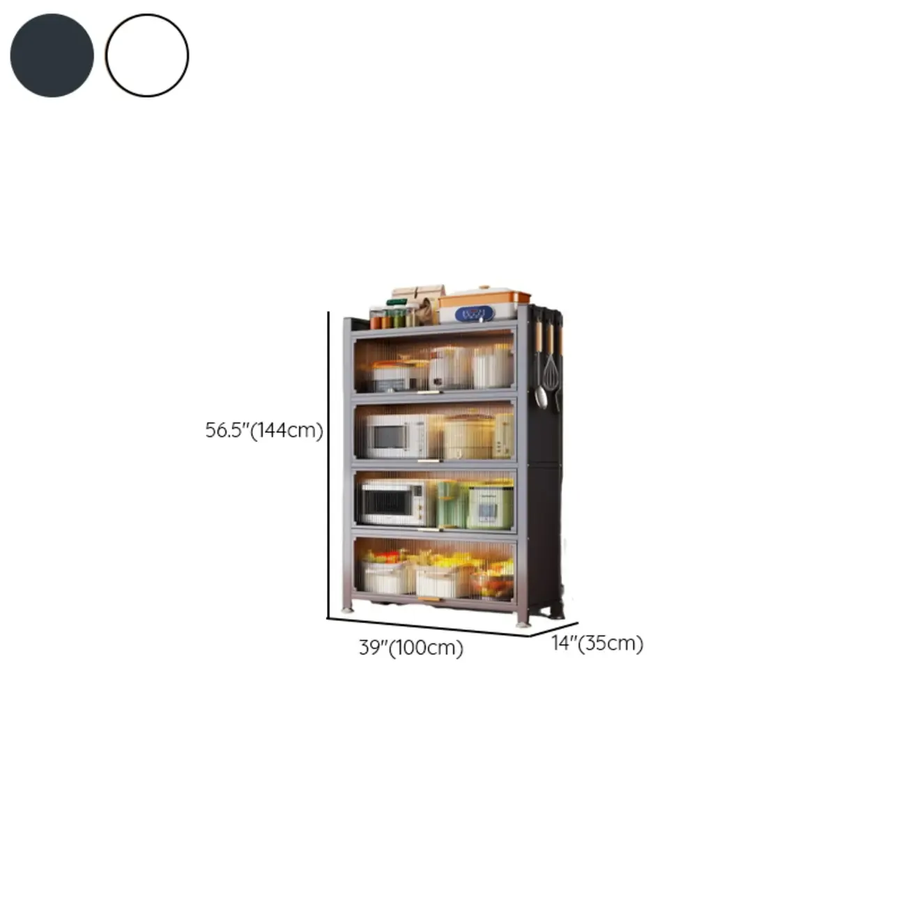 Narrow Steel Multi-Shelf Lift-Up Door Buffet Cabinet #size