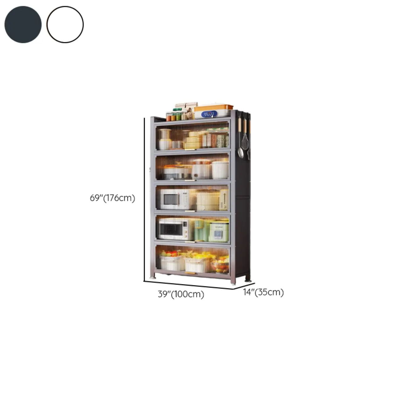 Narrow Steel Multi-Shelf Lift-Up Door Buffet Cabinet Image - 18 | homeyfad