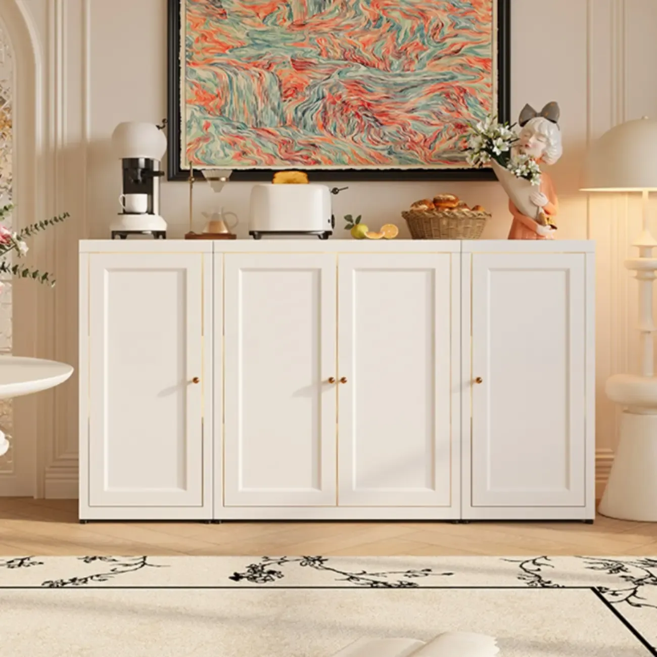 Simple Contemporary Metal 3-Shelf Buffet Cabinet Image - 1