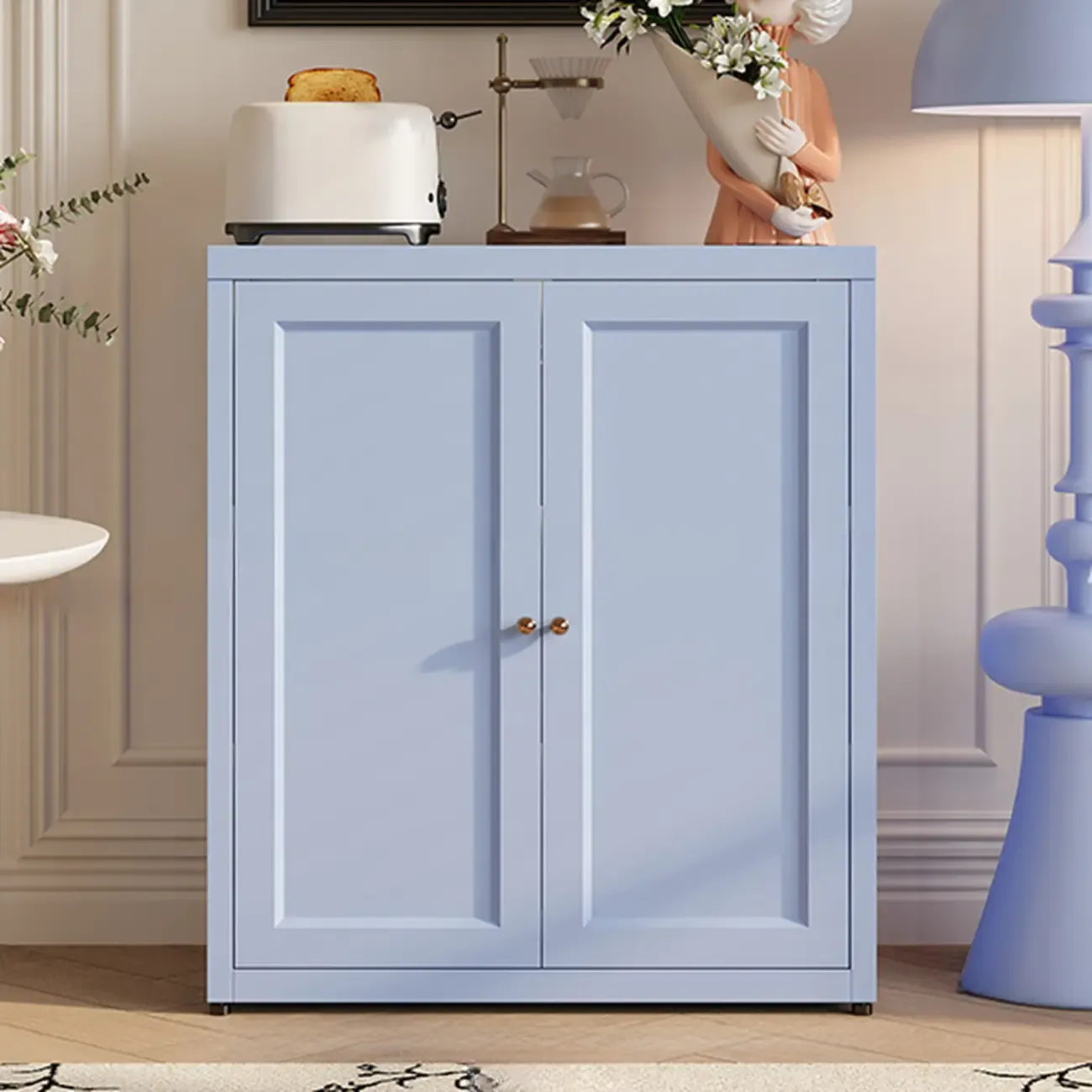 Simple Contemporary Metal 3-Shelf Buffet Cabinet Image - 5