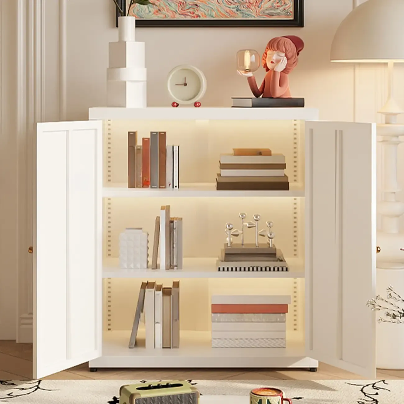 Simple Contemporary Metal 3-Shelf Buffet Cabinet Image - 6