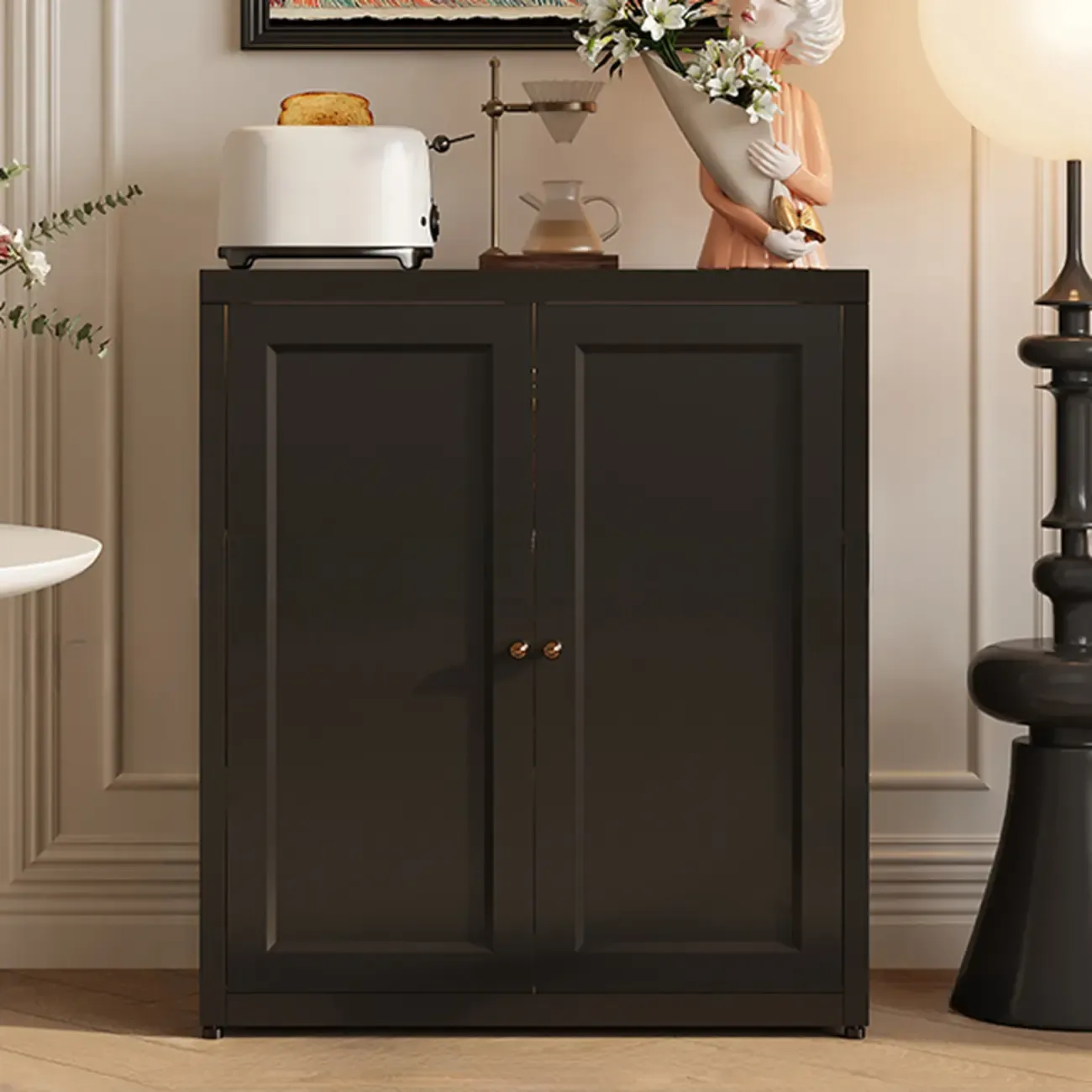 Simple Contemporary Metal 3-Shelf Buffet Cabinet Image - 7