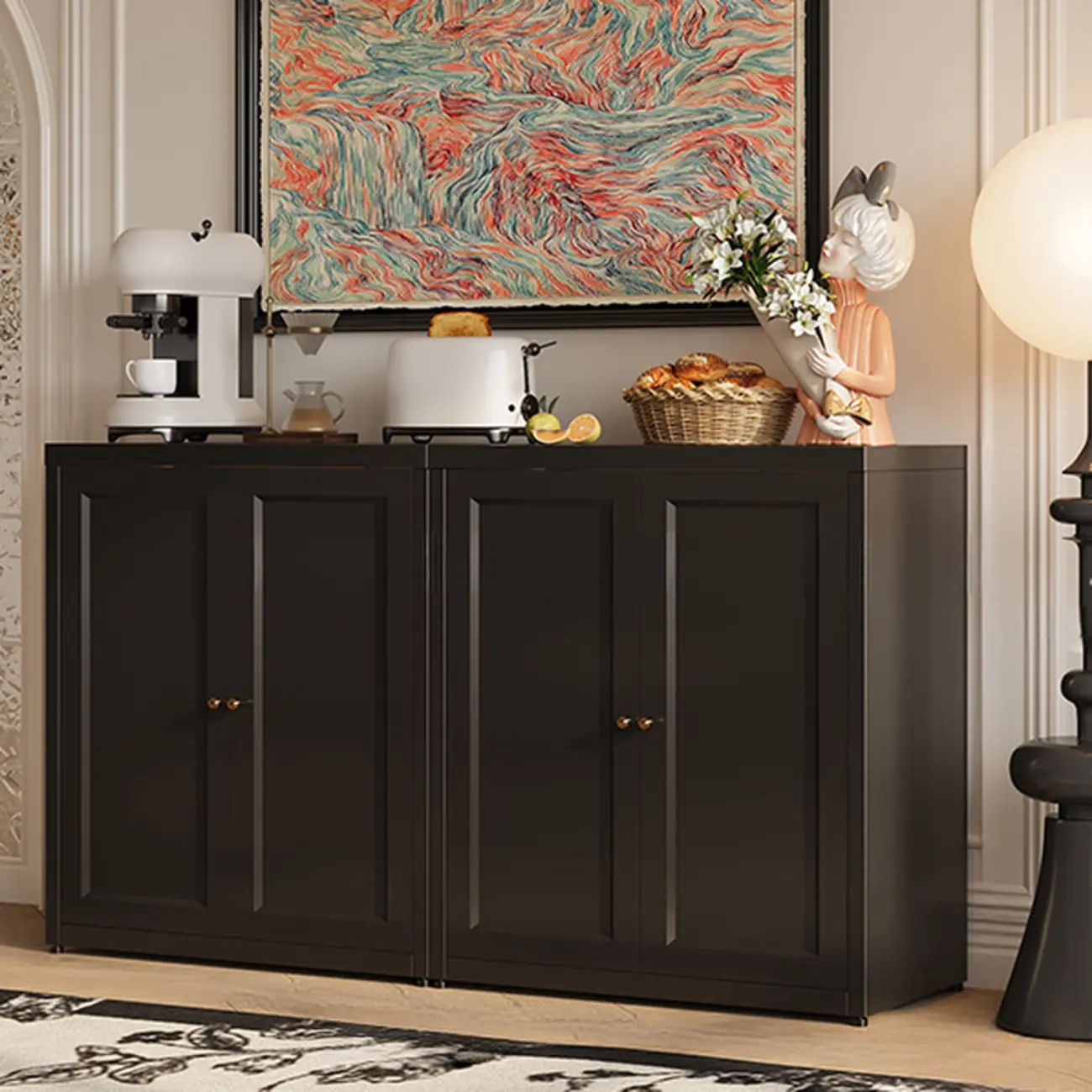 Simple Contemporary Metal 3-Shelf Buffet Cabinet Image - 14 | homeyfad