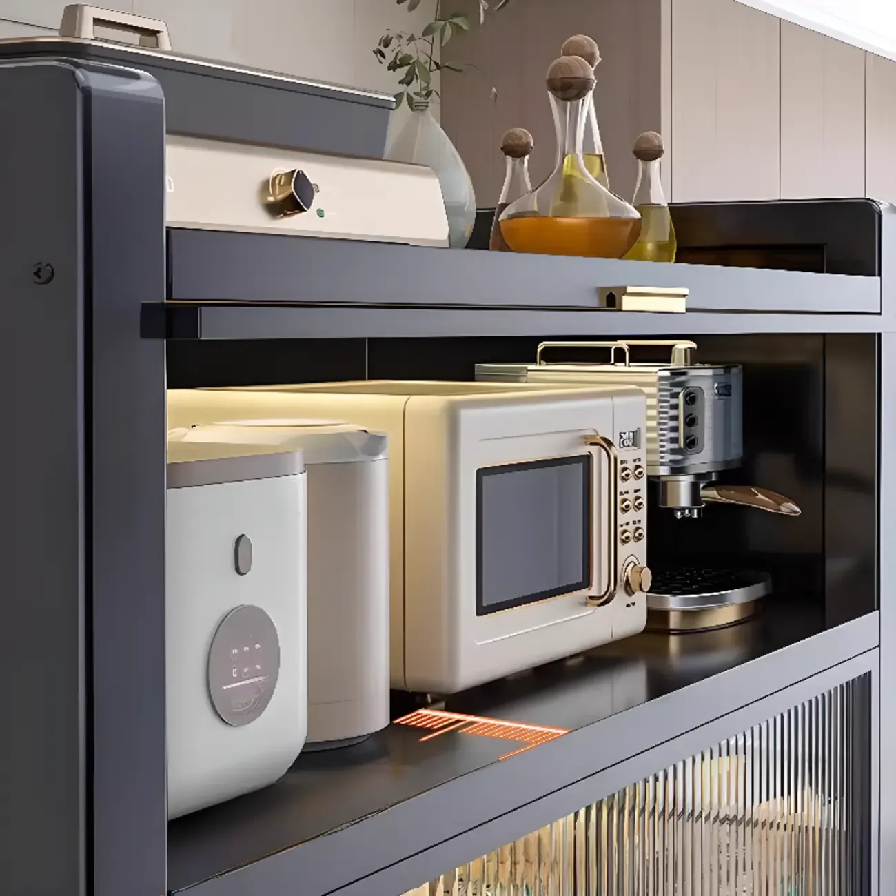 Simple Modern Metal Multi-Cabinet Lift-Up Door Sideboard Image - 8