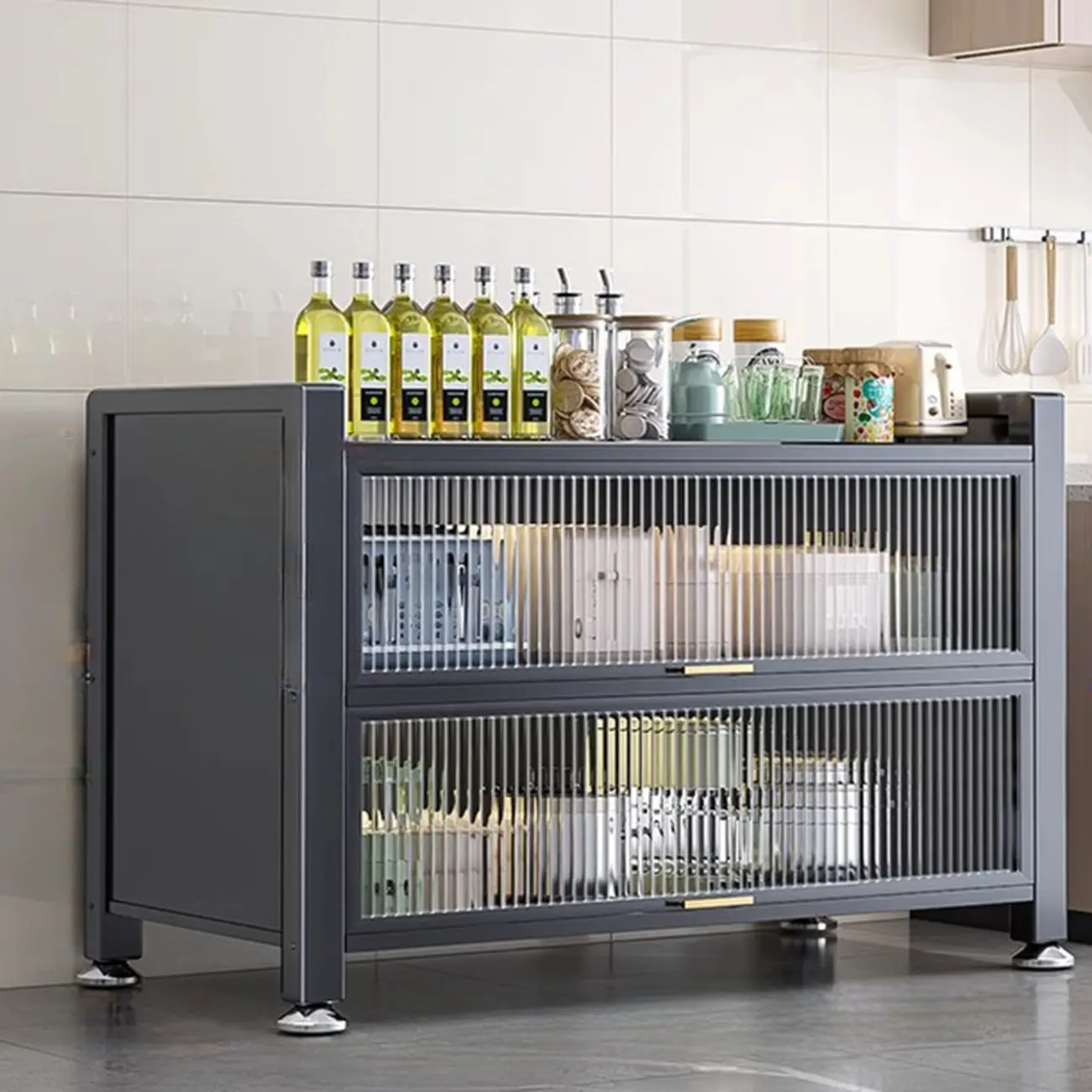 Simple Modern Metal Multi-Cabinet Lift-Up Door Sideboard Image - 17 | homeyfad