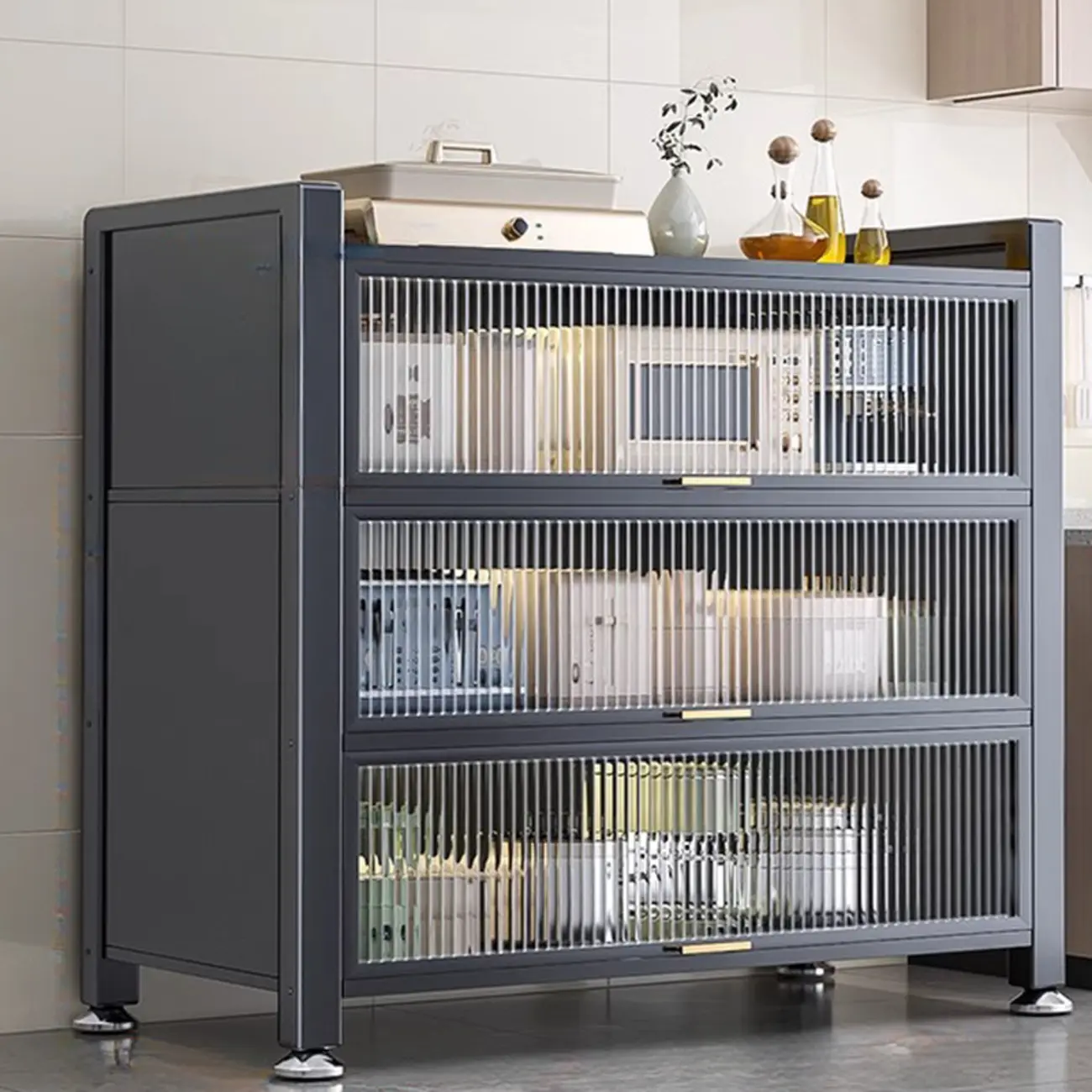 Simple Modern Metal Multi-Cabinet Lift-Up Door Sideboard Image - 18 | homeyfad