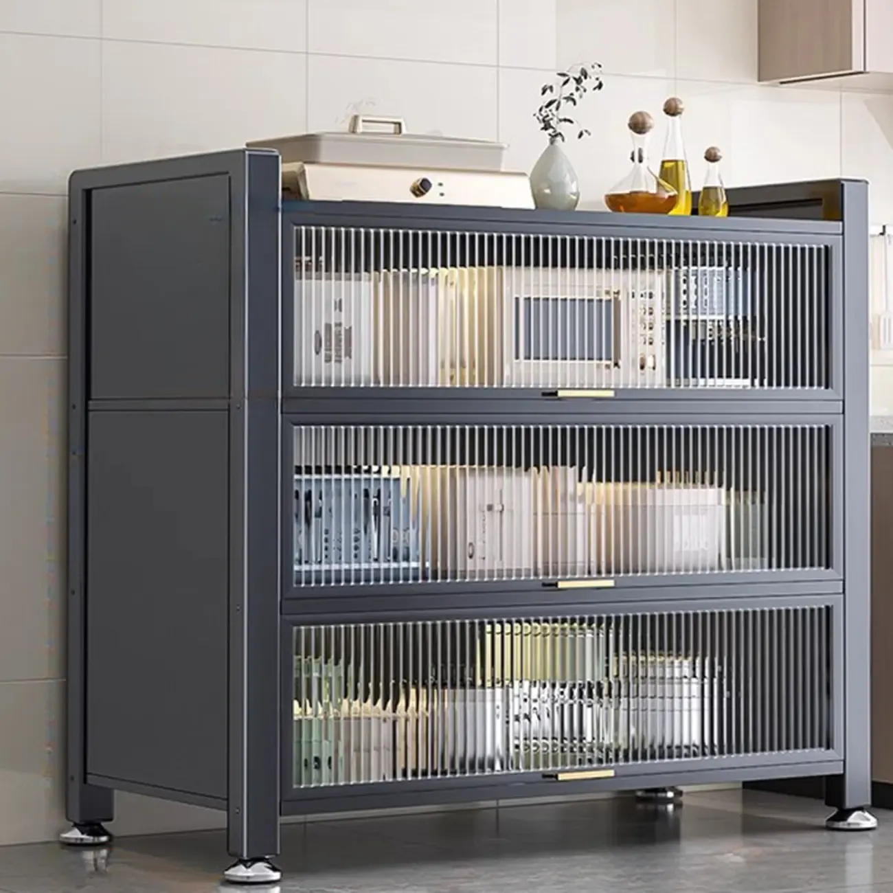 Simple Modern Metal Multi-Cabinet Lift-Up Door Sideboard Image - 18