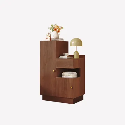 Art Deco Bedside Cabinet Nightstand with 3 Cabinets, 4 Shelves, Left Orientation, and Laminate Countertop Image - 4