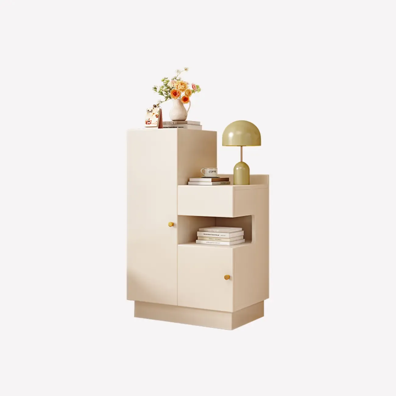 Art Deco Bedside Cabinet Nightstand with 3 Cabinets, 4 Shelves, Left Orientation, and Laminate Countertop Image - 5