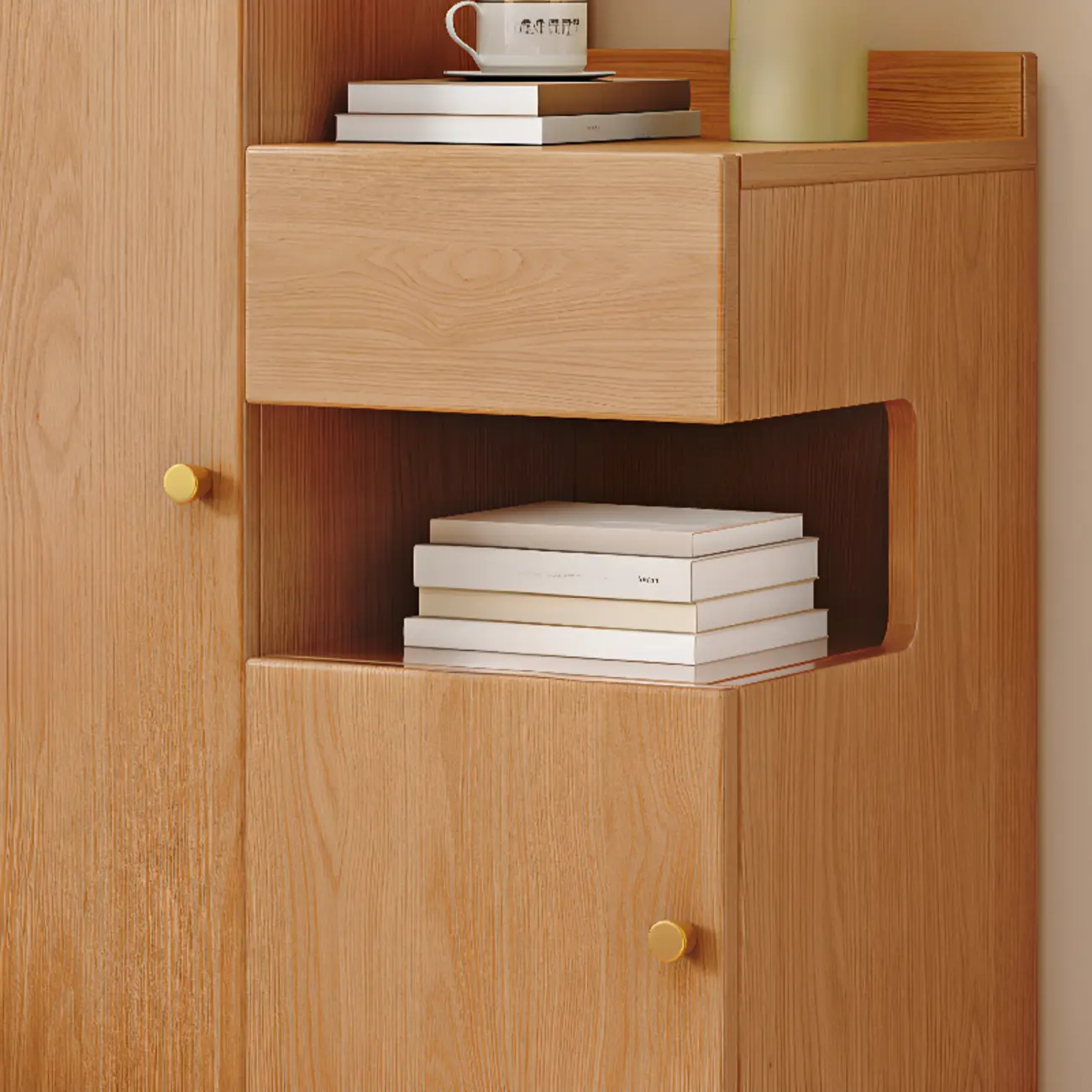 Art Deco Bedside Cabinet Nightstand with 3 Cabinets, 4 Shelves, Left Orientation, and Laminate Countertop Image - 8 | homeyfad