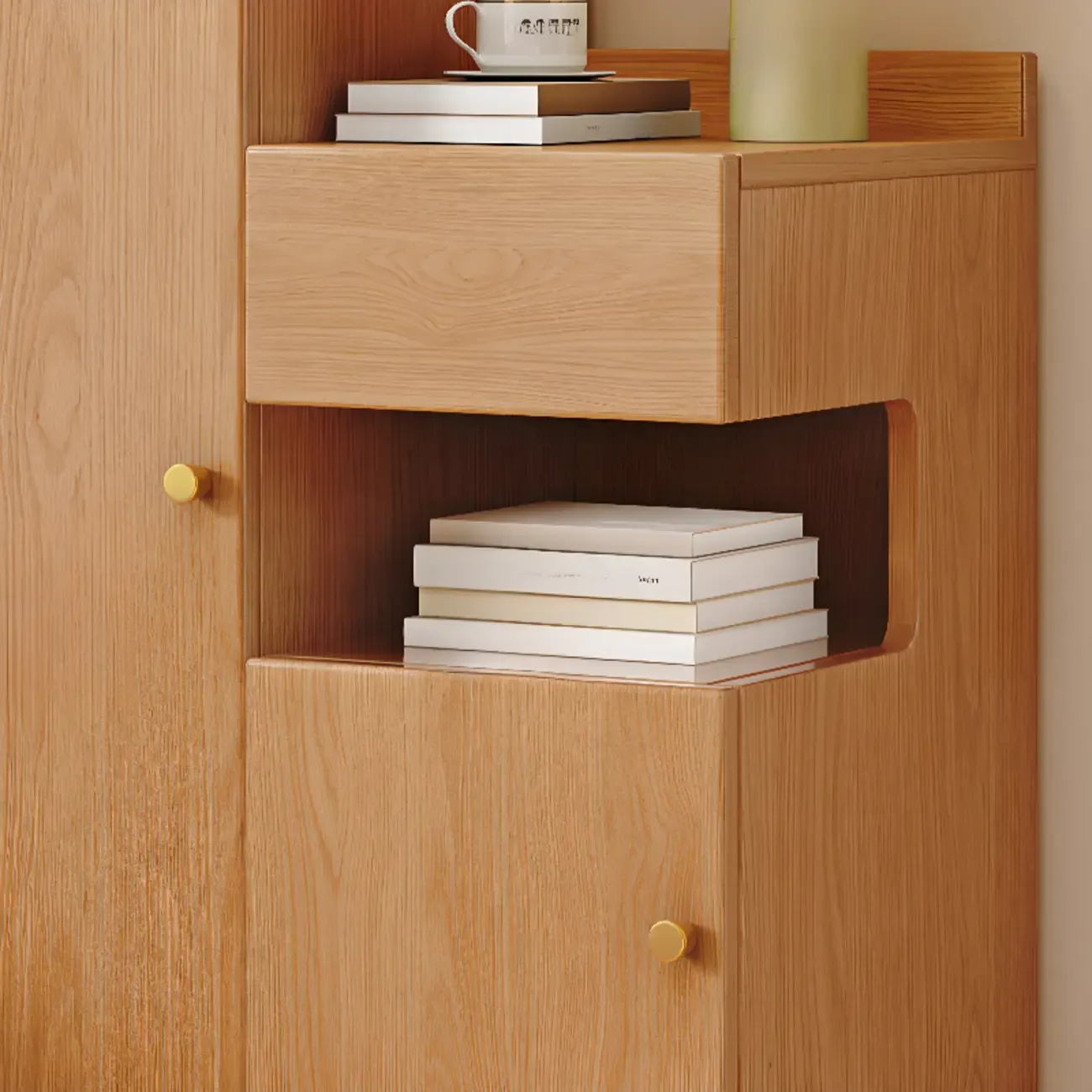 Art Deco Bedside Cabinet Nightstand with 3 Cabinets, 4 Shelves, Left Orientation, and Laminate Countertop Image - 8