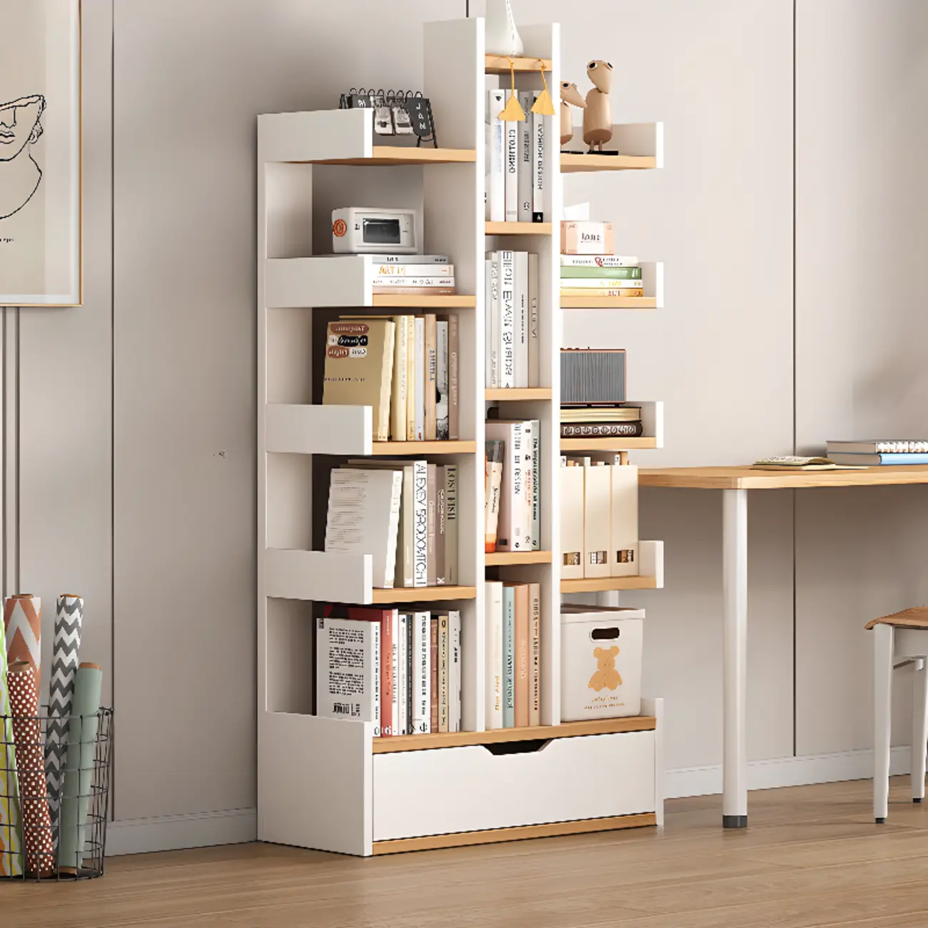 Shelf Organizer with 9 Shelves/11-Shelf in Lumber, Vertical with Artificial Board Open Back Image - 1 | homeyfad