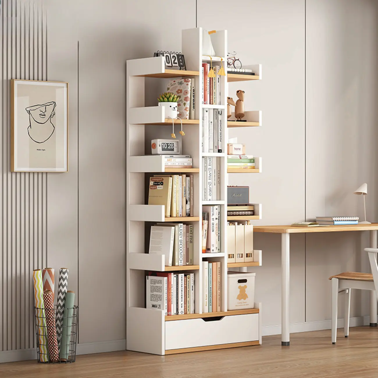 Shelf Organizer with 9 Shelves/11-Shelf in Lumber, Vertical with Artificial Board Open Back Image - 2 | homeyfad