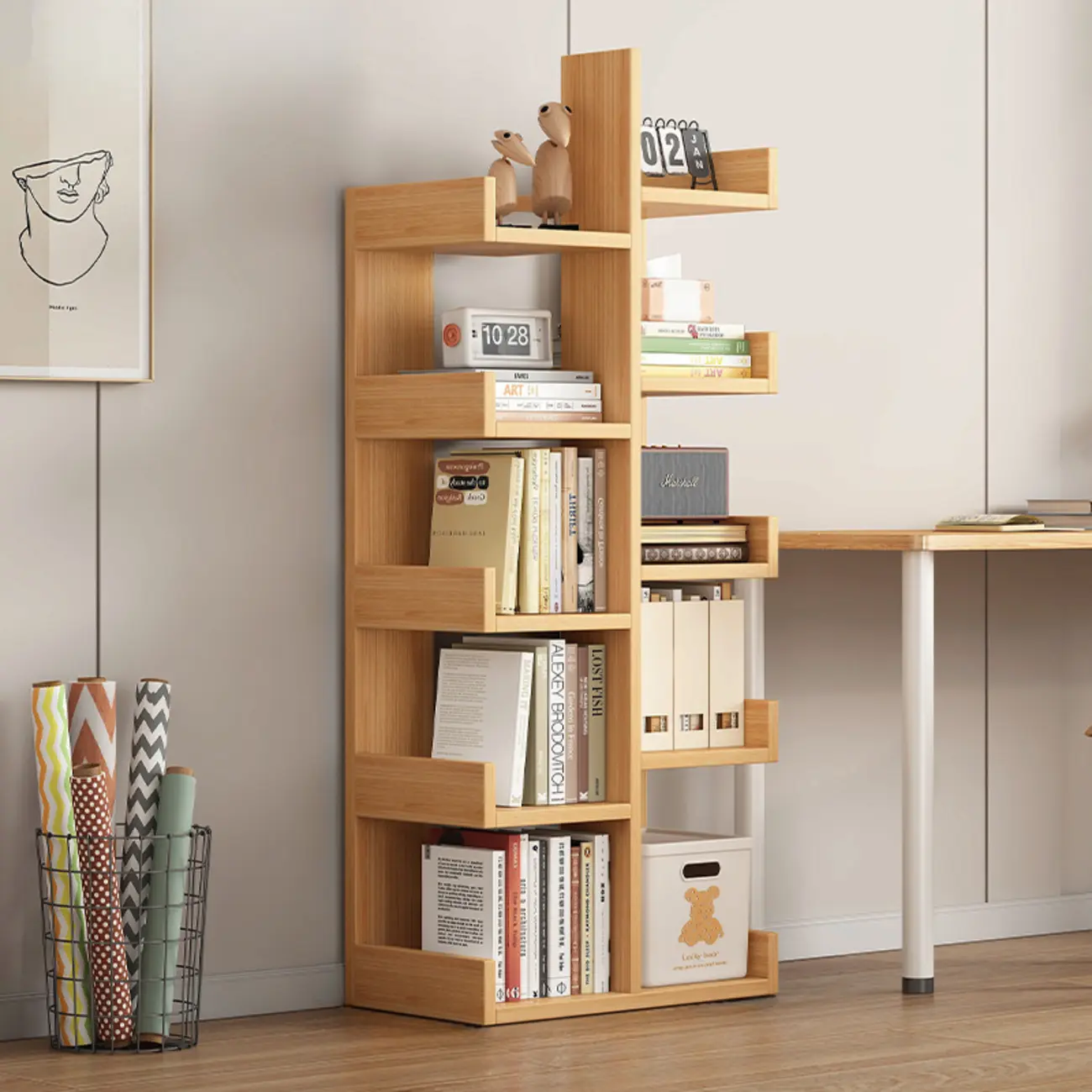 Shelf Organizer with 9 Shelves/11-Shelf in Lumber, Vertical with Artificial Board Open Back Image - 9 | homeyfad