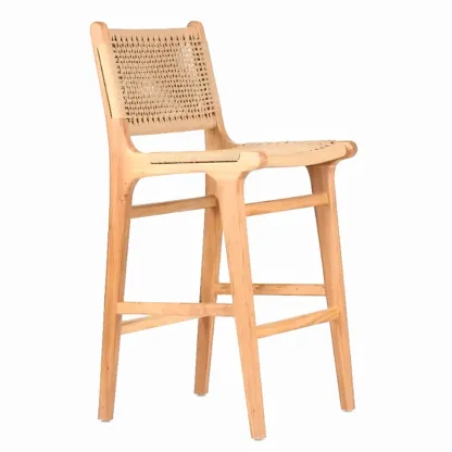 Modern Square Rattan Seat Counter Height Stools with Back Image - 11