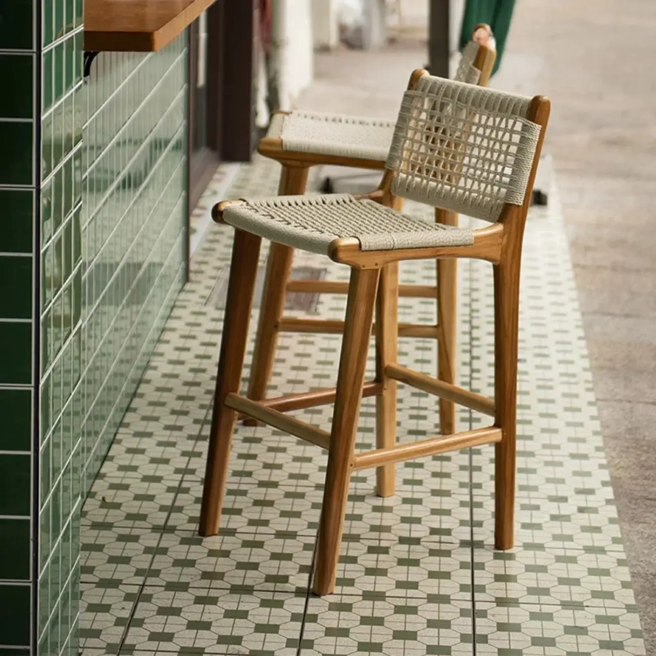 Modern Square Rattan Seat Counter Height Stools with Back Image - 2 | homeyfad