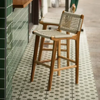 Modern Square Rattan Seat Counter Height Stools with Back Image - 2