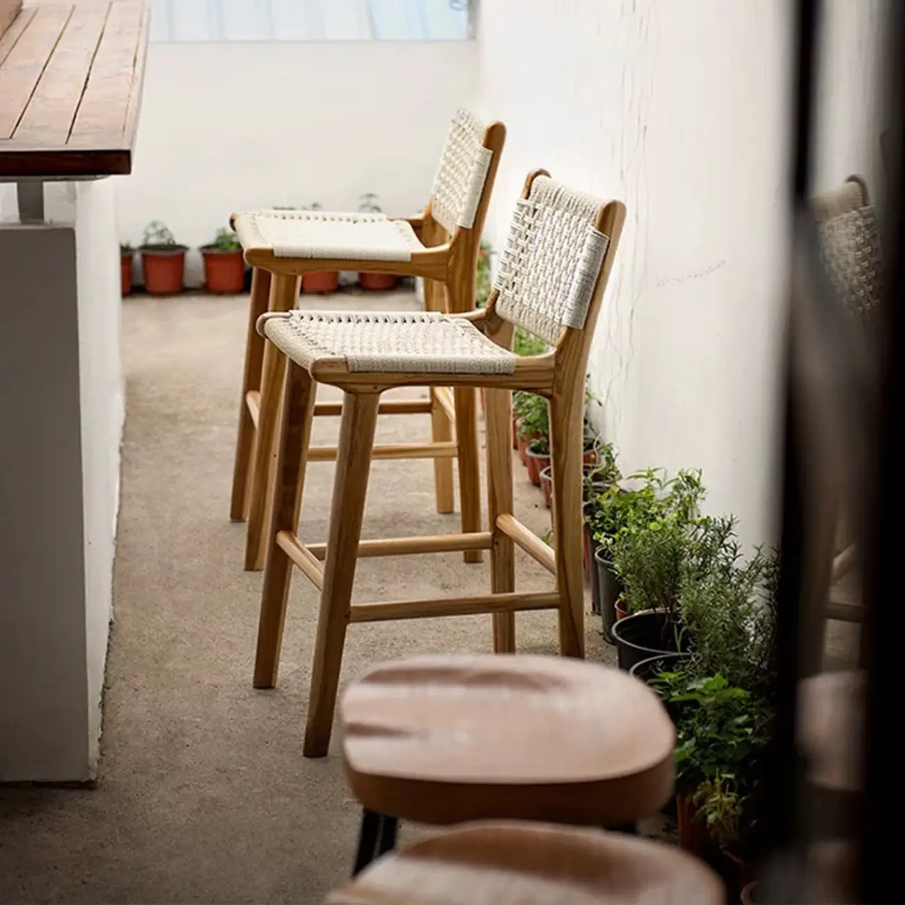 Modern Square Rattan Seat Counter Height Stools with Back Image - 2 | homeyfad