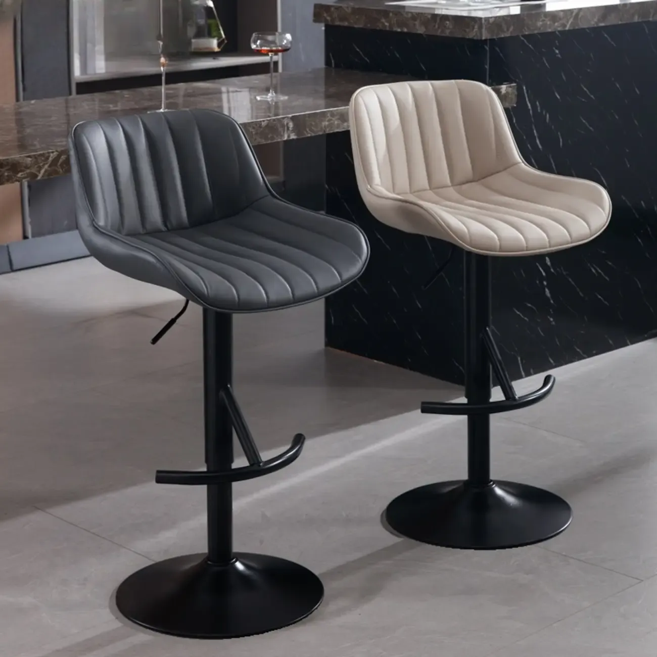 Adjustable Comfortable Leather Modern Bar Stools Image - 1