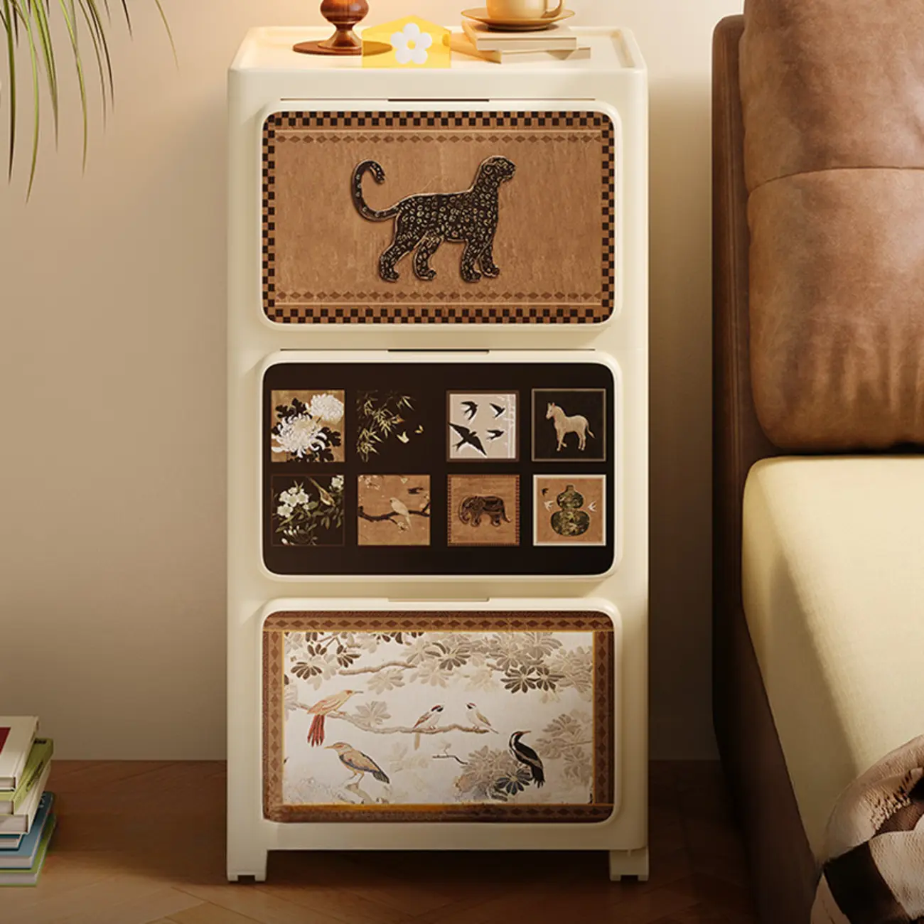 Modern Simple Style Bedside Cabinet Nightstand with 4/3/2 Drawers and Polymer Countertop Image - 1 | homeyfad