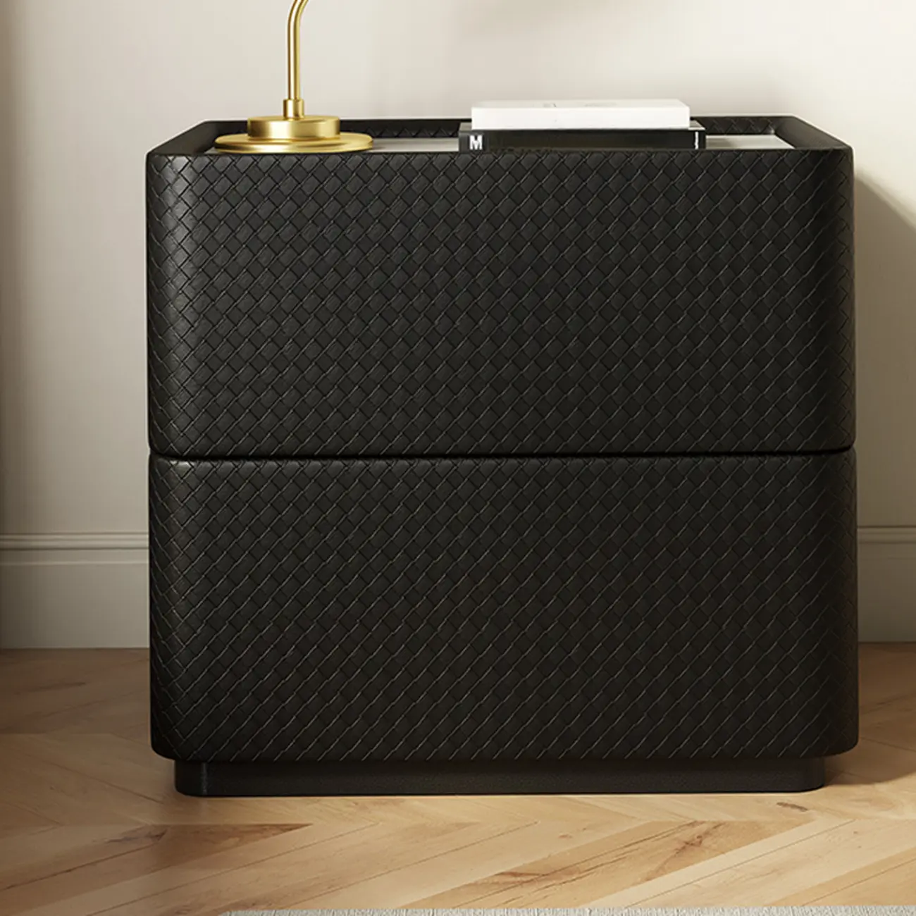 Minimalist Grid Pattern 2 Layer Wooden Nightstand for Bedroom Image - 1 | homeyfad