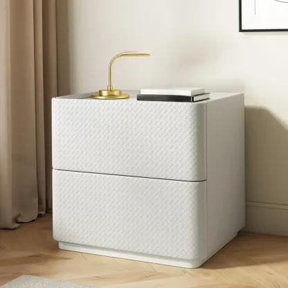 Minimalist Grid Pattern 2 Layer Wooden Nightstand for Bedroom Image - 3