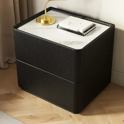 Minimalist Grid Pattern 2 Layer Wooden Nightstand for Bedroom Image - 5