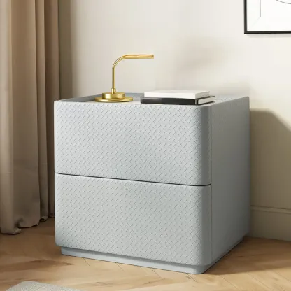 Minimalist Grid Pattern 2 Layer Wooden Nightstand for Bedroom Image - 7