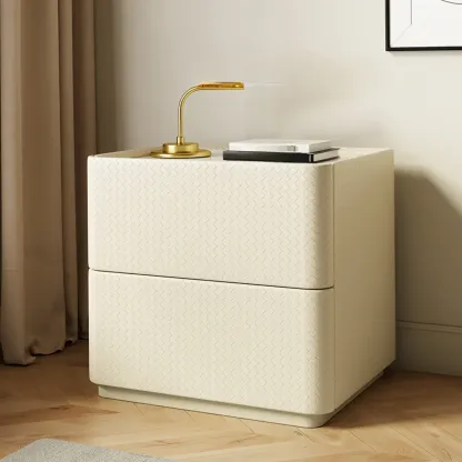 Minimalist Grid Pattern 2 Layer Wooden Nightstand for Bedroom Image - 9