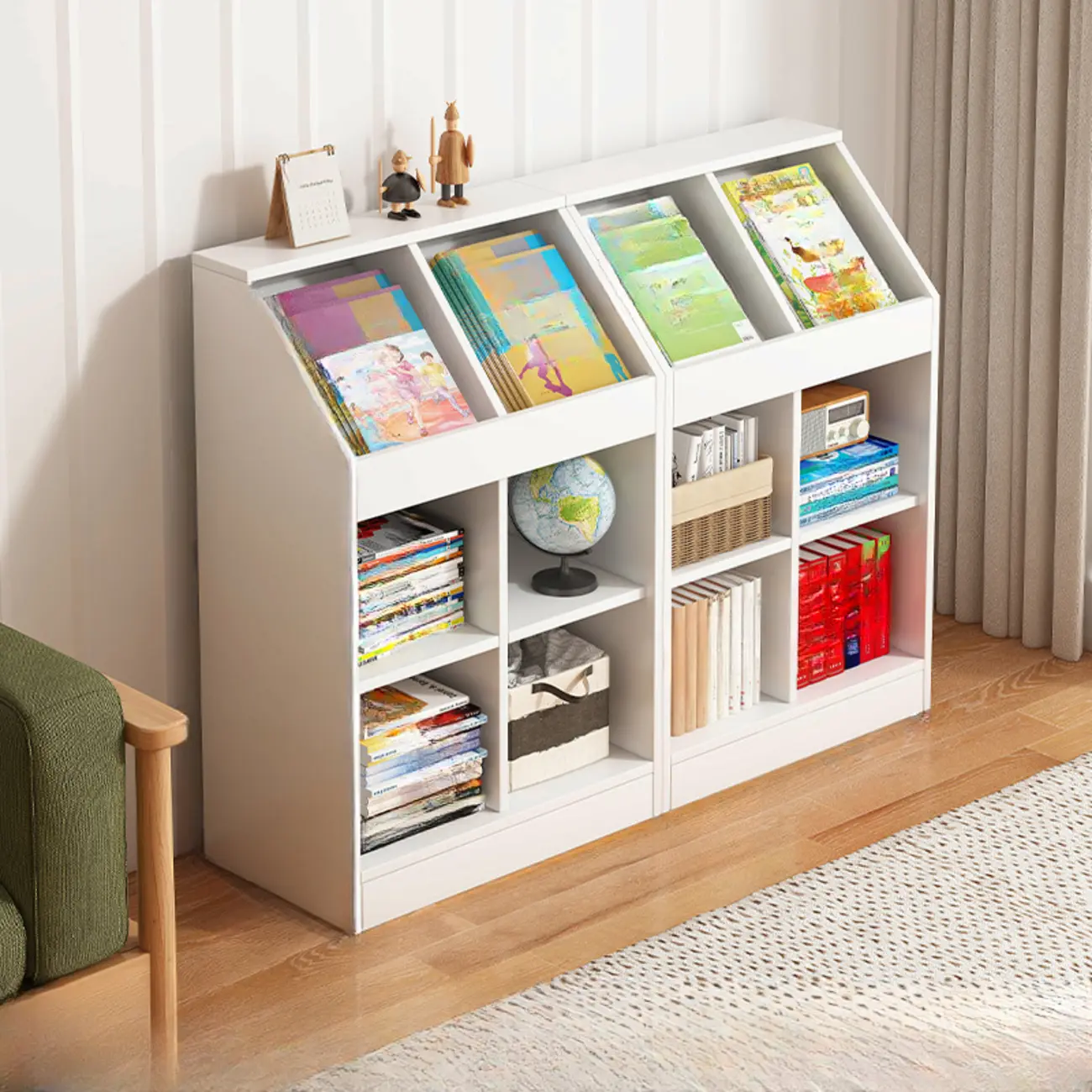 Kids Open Storage Modern White Wooden Bookcase Image - 1 | homeyfad