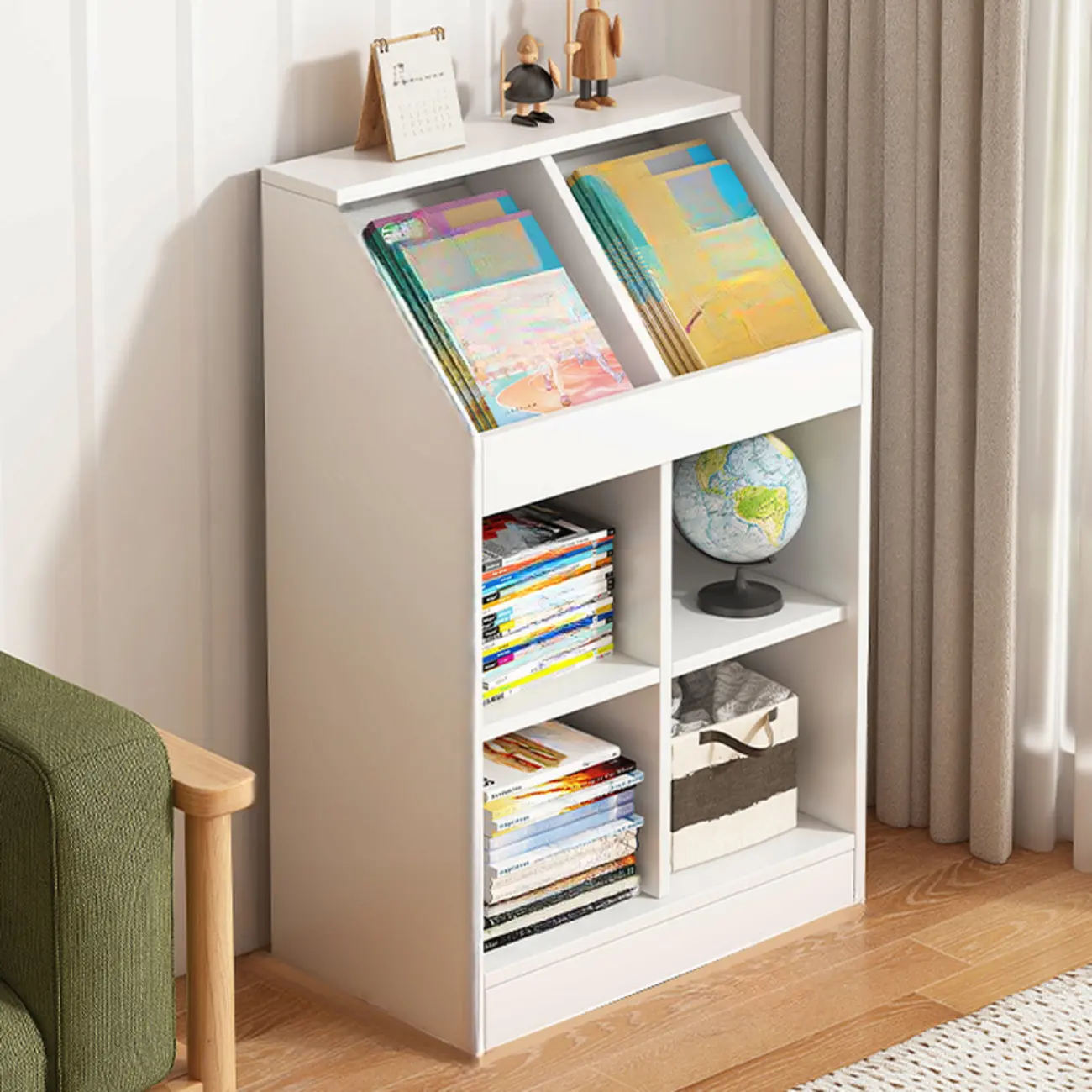 Kids Open Storage Modern White Wooden Bookcase Image - 2 | homeyfad