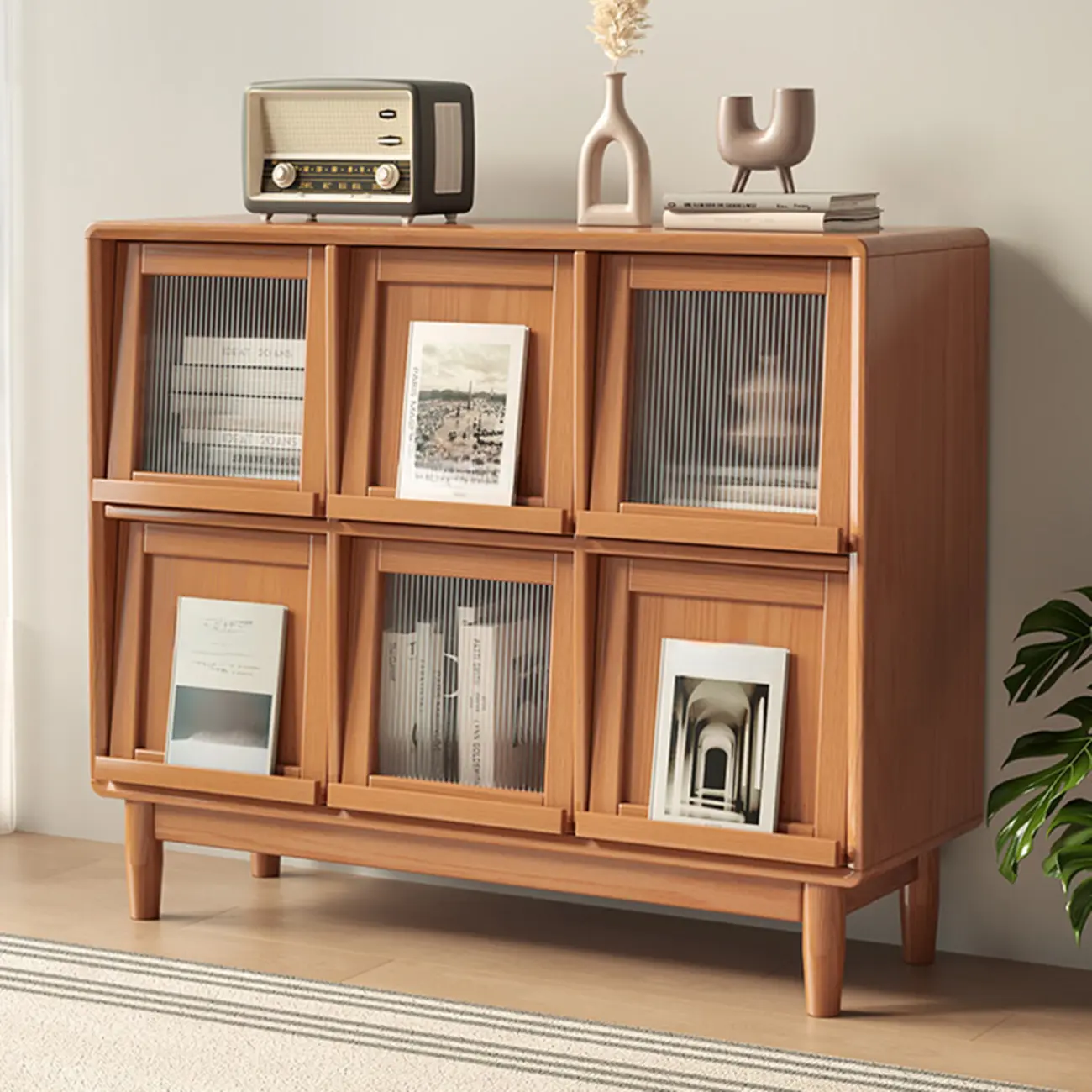 Horizontal Rectangular Wooden Flip-Top Bookcase With Doors Image - 1 | homeyfad