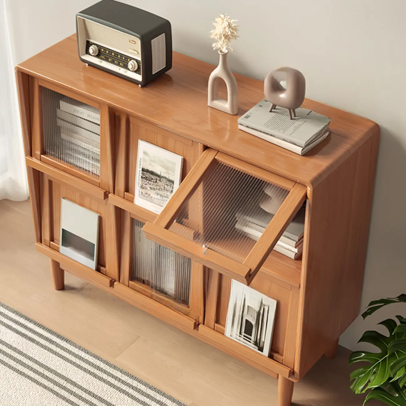 Horizontal Rectangular Wooden Flip-Top Bookcase With Doors Image - 2 | homeyfad