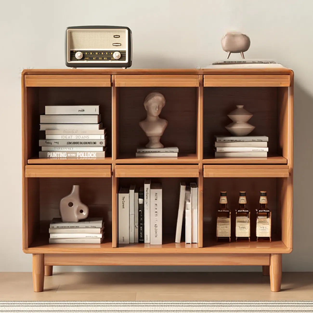 Horizontal Rectangular Wooden Flip-Top Bookcase With Doors Image - 8 | homeyfad