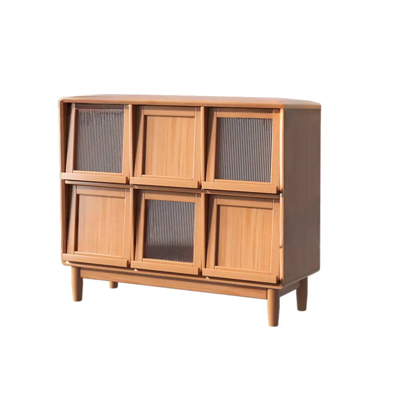 Horizontal Rectangular Wooden Flip-Top Bookcase With Doors Image - 9